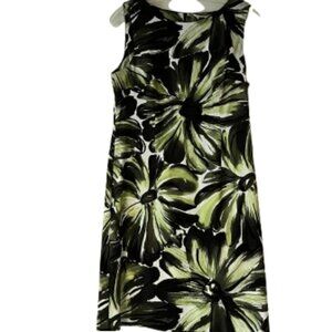 Connected Apparel Green & White Leaf Pattern Sheath Dress - 12